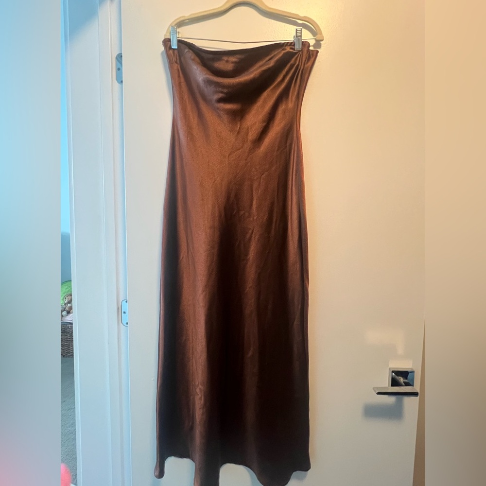 Forever 21 Strapless Brown Satin Dress